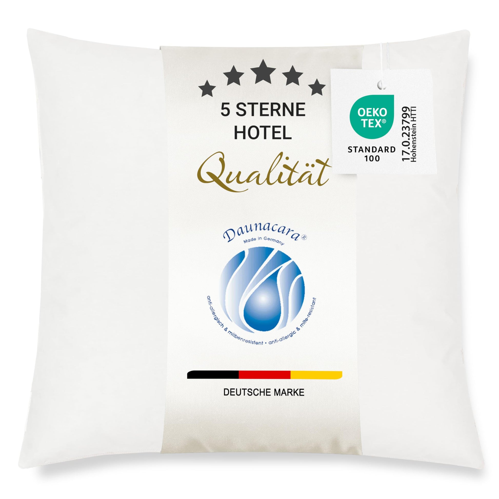 ZOLLNER 2er Set Deluxe Daunenkissen - 100% Daunen 40x40cm. Zwei weiße, quadratische Kissen für weichen Schlafkomfort.