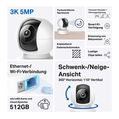 Tapo C232 Überwachungskamera 3K 5MP mit WLAN, Ethernet und Nachtsicht