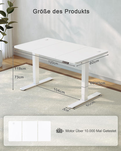 JUMMICO Elektrischer Steh-Sitz Tisch - 120x60cm, Weiss, USB