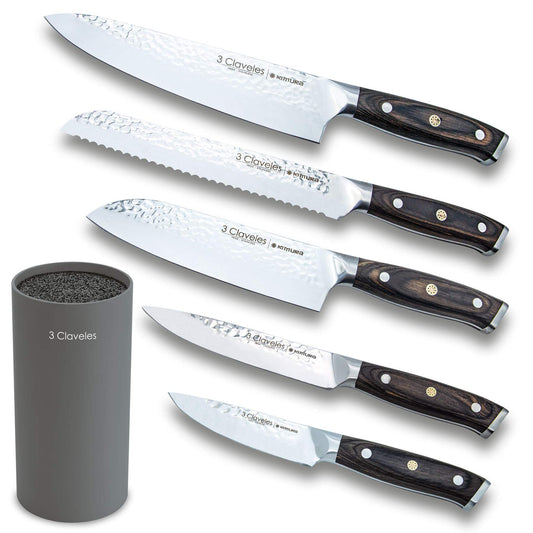 3 Claveles 5-teiliges Profi-Küchenmesser-Set mit Kimura Halter