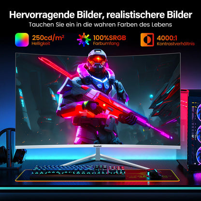 Gawfolk Curved PC Bildschirm 27 Zoll FHD 100Hz – Weiss