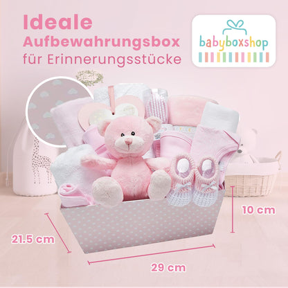 Baby Box Shop Baby-Geschenkset Mädchen, 14-teilig, mit Teddybär