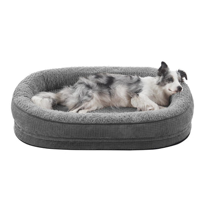 Pawk Orthopädisches Hundebett 89x63 cm, Memory Foam, waschbar, grau mit vierseitiger Nackenrolle und Fleecebezug