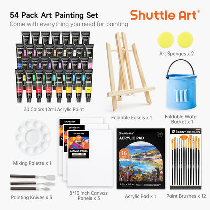 Shuttle Art Acrylfarben-Set, 54-teiliges Malset mit Tischstaffelei