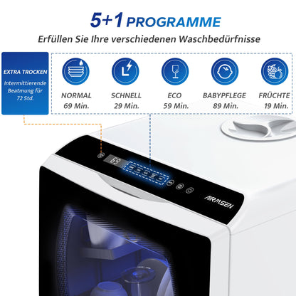 AIRMSEN Mini Tischgeschirrspüler - 5 Programme, Weiss/Schwarz