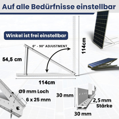GLIESE Solarmodul Halterung 114 cm, 2er-Set, Aluminium, 0-90°