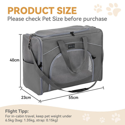 Petsfit Transporttasche für Hund und Katze, flugtauglich, grau