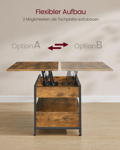 VASAGLE LCT252K01 Couchtisch – höhenverstellbar, Vintagebraun