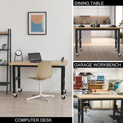 LARBANKE 120CM Schwerlast-Werkbank Hartholz - Höhenverstellbar