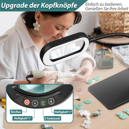 Drdefi Lupenleuchte 10X mit LED-Licht, Glaslinse und Schwanenhals
