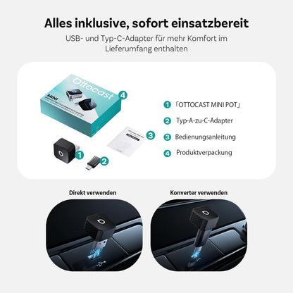 OTTOCAST Mini Pot 2-in-1 Wireless CarPlay & Android Auto Adapter