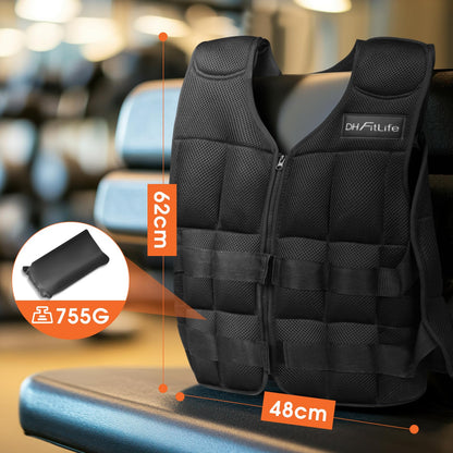 DH FitLife Verstellbare Gewichtsweste | Trainingsweste - Schwarz 30kg