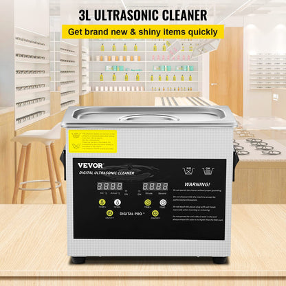 VEVOR Ultraschallreiniger 3 L mit Heizung und Timer, Edelstahl