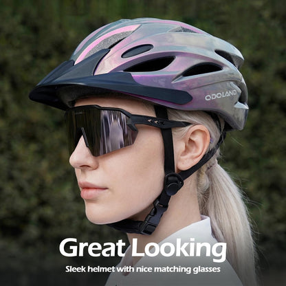 Odoland Fahrradhelm mit Fahrradbrille Set, verstellbar, 58-62 cm