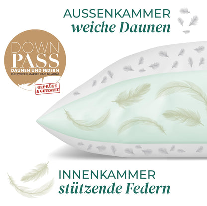 Kissenwelt 3-Kammer Daunen Federkopfkissen 80x80 - 2er Set