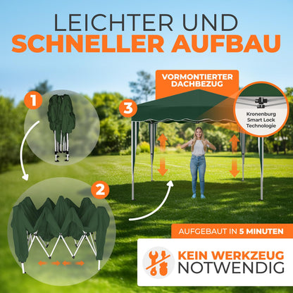 Kronenburg Faltpavillon 3x3m Wasserdicht Grün - 4 Seitenteile