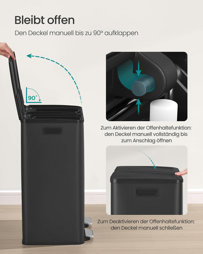SONGMICS Tretmülleimer 2x30L, 2 Fächer, Softclose, Stahl – Tintenschwarz LTB741B02