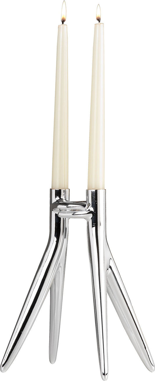 Kartell Abbracciaio Designkerzenständer – Modell 1955XX: Aus zwei ineinandergreifenden Metallmodulen. Dient zum sicheren Halten von zwei Stabkerzen.