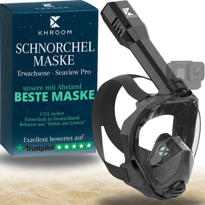 Khroom Seaview Pro Schnorchelmaske Vollmaske L/XL Schwarz, Vollgesichtsmaske mit Schnorchel und Silikonrahmen