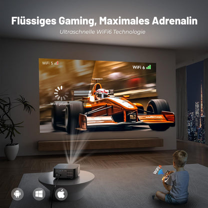 Smart Android 4K Heimkino Beamer mit Netflix, Remote Fokus