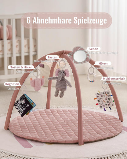 Blissful Diary Spielbogen Baby mit Spieldecke und 6 Spielzeugen, Rosa