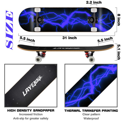 LAYENNE Skateboard Komplettboard 31 x 8 Zoll, Ahorn, ABEC-11, rot