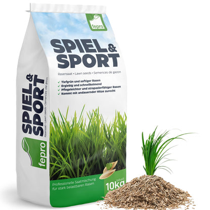 Fepro Rasensamen Sport und Spiel 20 kg schnellkeimend für 800 m² – Grassamenmischung zur Neuansaat und Nachsaat