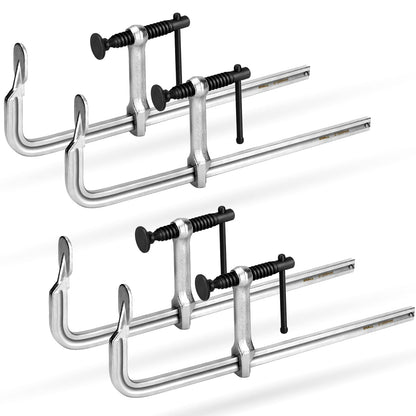 SHALL Schraubzwingen Set 4 Stück, 300 mm Spannweite, Schmiedestahl mit vernickelter Oberfläche