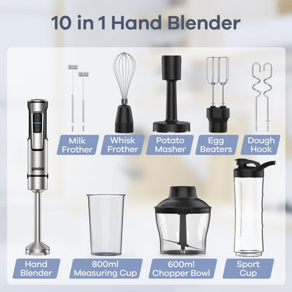 Ganiza 10-in-1 Stabmixer 1200W mit Doppel-Milchaufschäumer