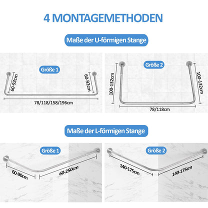 HomeLiving Duschstange U/L-Form verstellbar silber Deckenstütze