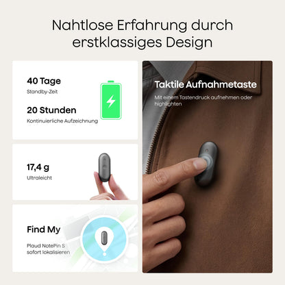 Plaud NotePin S Diktiergerät mit KI-Transkription, Grau