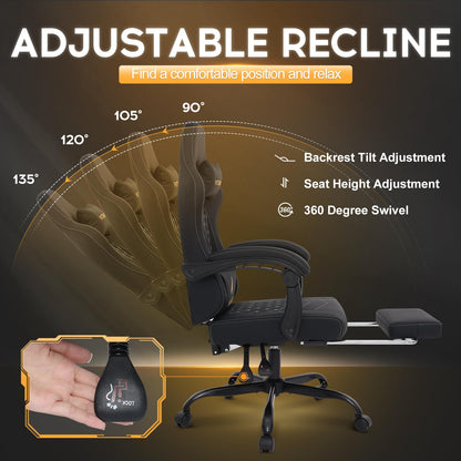 Vittanly Gaming Stuhl mit Taschenfederkissen und Fussstütze, Schwarz