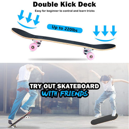CLYCTIP Skateboard, 8-lagiges Ahornholz-Deck, ABEC-11, 78,9 cm