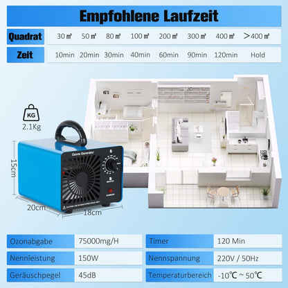 GMGXX Ozongenerator OG-75, Ozon Luftreiniger bis 400 m², 75000 mg/h