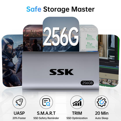 SSK SD450 Externe SSD 256GB, USB 3.2 Gen2, bis zu 550 MB/s