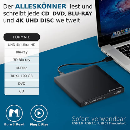 techPulse120 Imperator USB-C 4K Blu-ray Brenner - Alu Schwarz