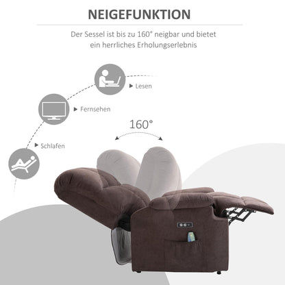 HOMCOM Relaxsessel mit Aufstehhilfe, Massage, neigbar – Kaffee-Braun