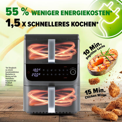 GOURMETmaxx FryUp Doppelkammer Heissluftfritteuse – 10 L MultiSize