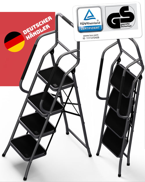Sicherheitsleiter klappbar 4 Stufen mit Handlauf – Anthrazit