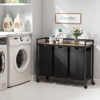 Lifewit Wäschekorb 3 Fächer auf Rollen 120L – Schwarz