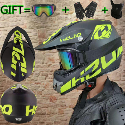 UIGJIOG Motorradhelm Set, Crosshelm mit Schutzbrille und Handschuhen