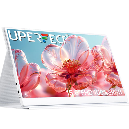 UPERFECT 15.6" 1920x1080 IPS Tragbarer Monitor - Weiss. Rechteckiger, weisser Bildschirm. Erweitert die Anzeigefläche für Laptops/Smartphones.