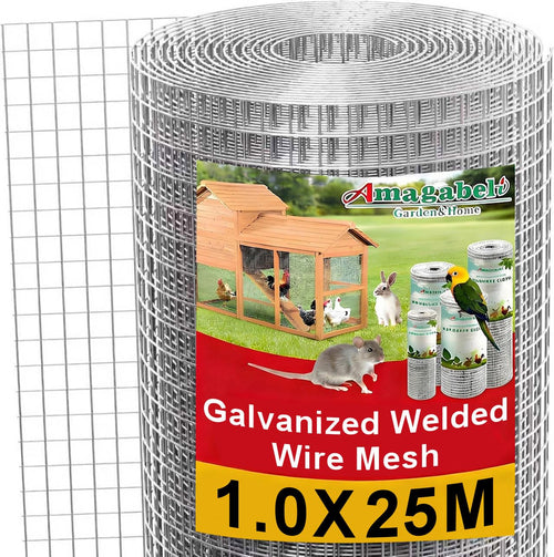 Amagabeli Maschendrahtzaun DA130, feuerverzinkt, 25 m x 1 m, 12,7 mm – Drahtgitter auf Rolle
