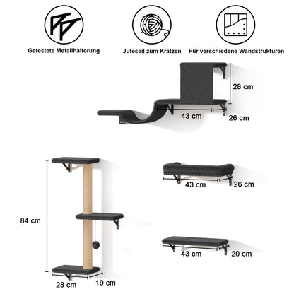 FUKUMARU Katzen Kletterwand Set Holz 10-teilig – Grau