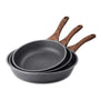 SENSARTE Bratpfannen-Set 3-teilig mit Granit-Antihaftbeschichtung, drei Grössen, Bakelitgriffe mit Holzmaserung