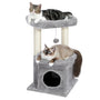 PAWZ Road Katzenbaum klein mit Sisal-Kratzbaum und Katzenhöhle, Grau, mehrstöckig, mit Plüschbezug