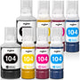 Spaceink Tinte 104 Multipack, 2 Sätze kompatibel für Epson Drucker, 8 Nachfüllflaschen in Schwarz, Cyan, Magenta und Gelb