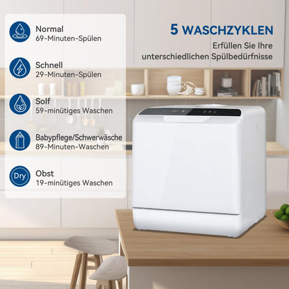 YU YUSING Mini Geschirrspüler mit 5L Wassertank – Tisch Weiss