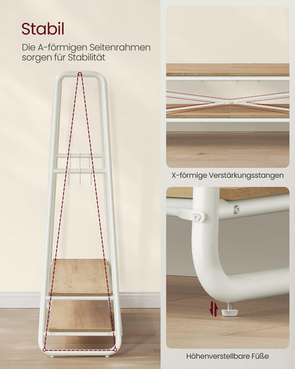 VASAGLE Kleiderständer mit 2 Ablagen und 6 Haken, naturbeige-mattweiss