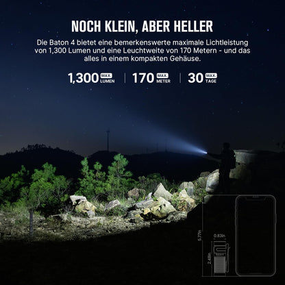 OLIGHT Baton 4 Kit Mini LED Taschenlampe mit Ladecase, 1300 Lumen